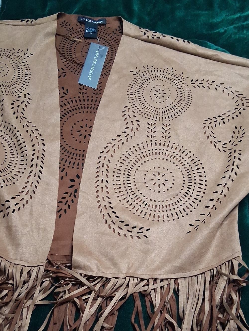 Los Angeles Apparel Tan Suede Fringe Kimono